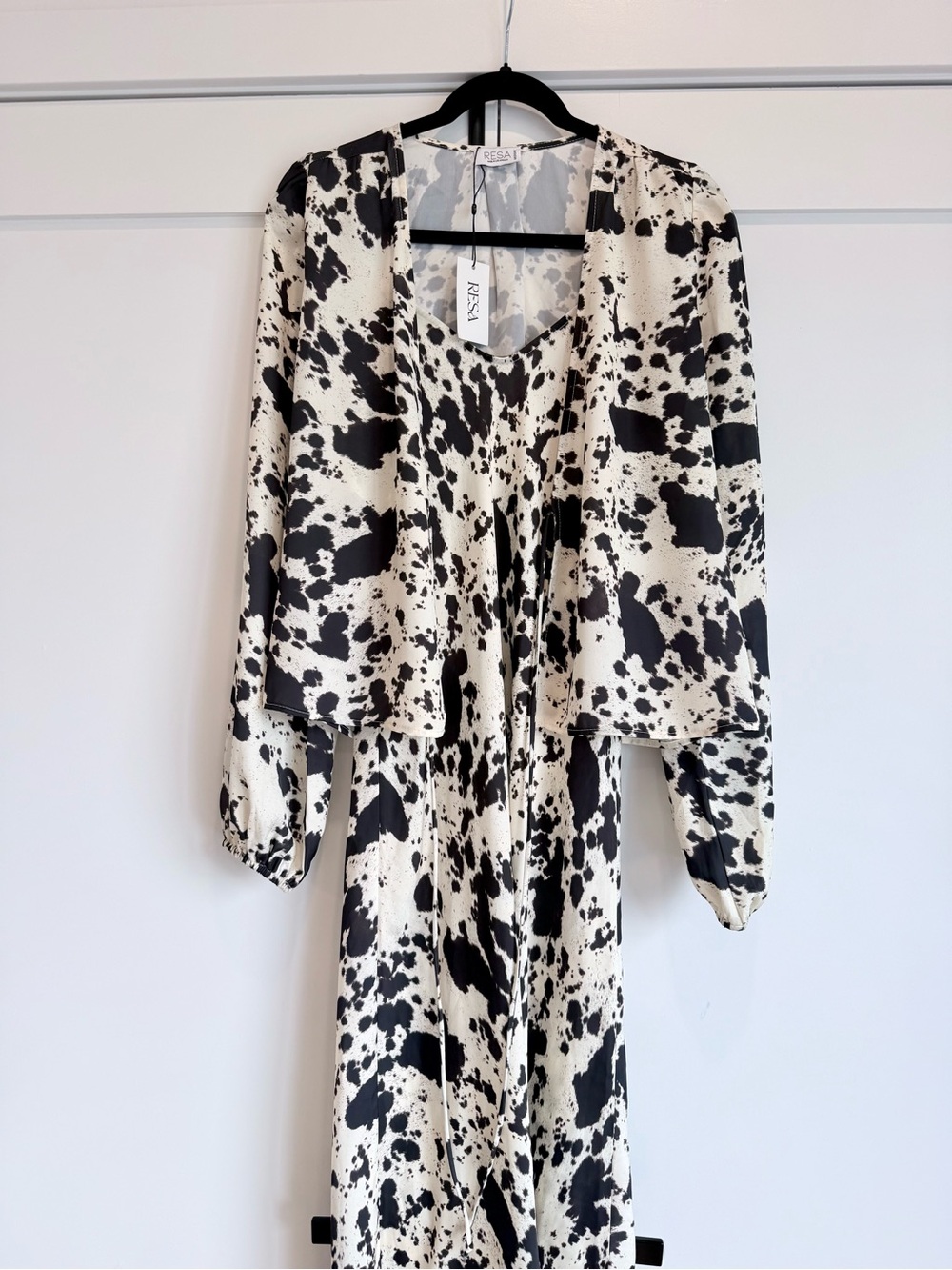 RESA Maxi Dress in a bold black-and-white cow print